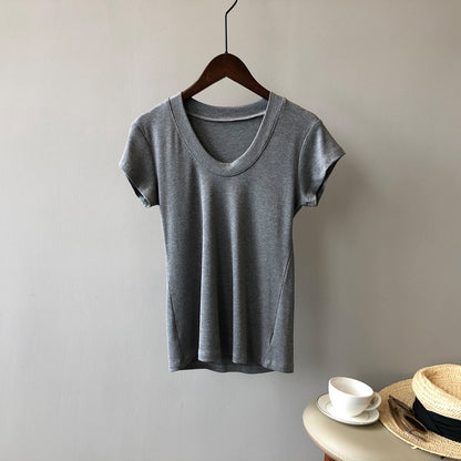 Women Solid Stretch T shirt  U Collar