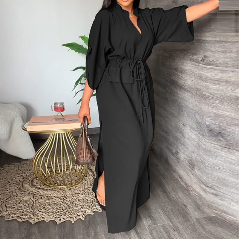 Solid Color Dress Casual  Split