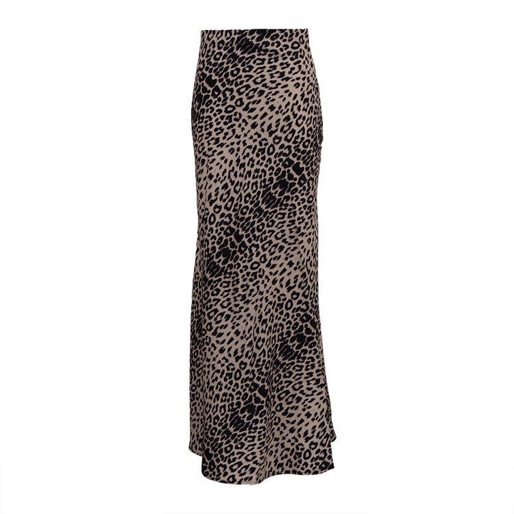 Satin High-Waisted Leopard Print Skirt