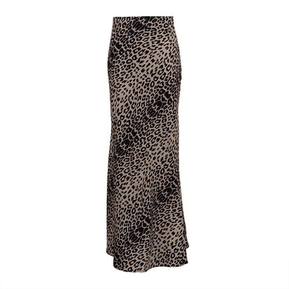 Satin High-Waisted Leopard Print Skirt