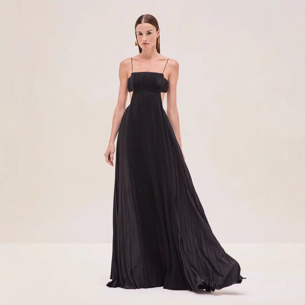 Black Elegant sleeveless maxi dress with spaghetti strap neckline for formal events