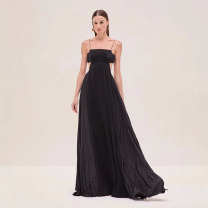 Black Elegant sleeveless maxi dress with spaghetti strap neckline for formal events