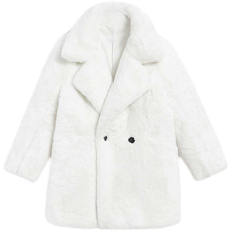 Korean Winter  Loose Faux Fur  Thick White Marten  Plush Overcoat
