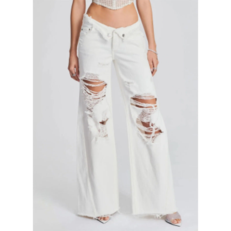 Ripped  Wide Leg Trousers