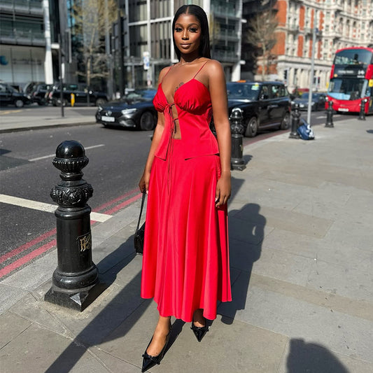 Red Sexy Bandage Sling Top maxi dress