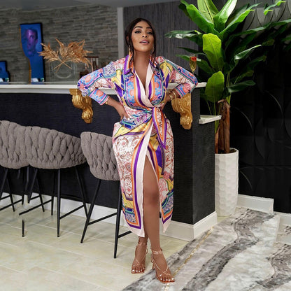 Printed Long Sleeved Shirt African Dress
