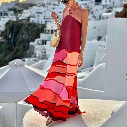 Halter Backless Print Long Dress