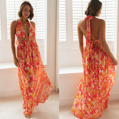 Summer holiday floral maxi dress with loose fit