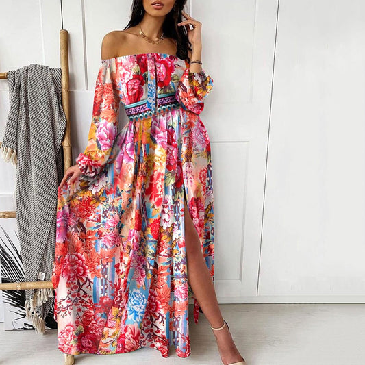 Retro Long Sleeve  Split Dress