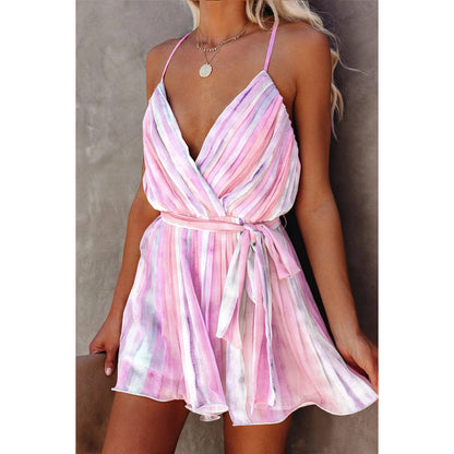Pleated Chiffon Dress  V neck