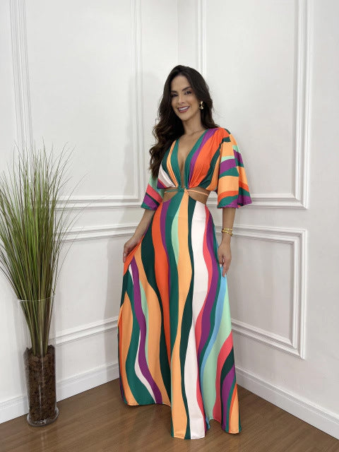 "Cropped Batwing Sleeve Strap Dress"