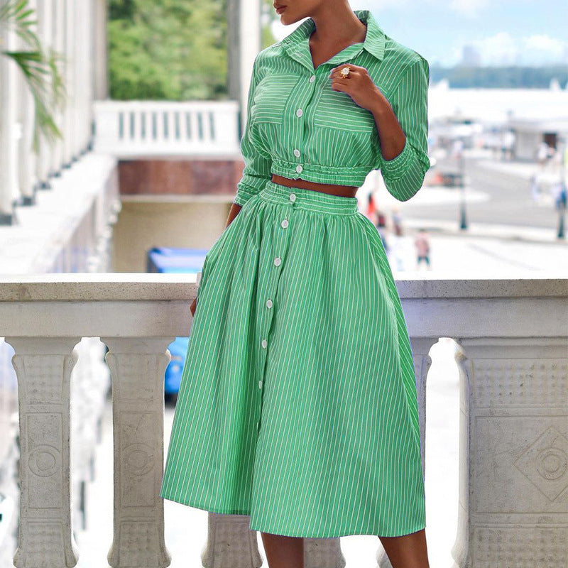 Stylish Long Sleeve Striped Outfit Two Piece Set