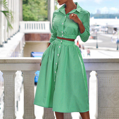 Stylish Long Sleeve Striped Outfit Two Piece Set