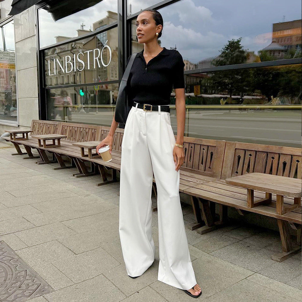 "Pure White High-Waist Wide-Leg Trousers for Women"