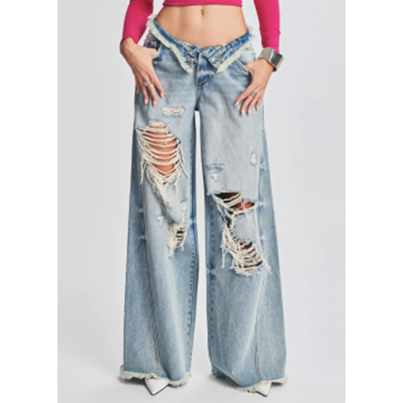 Ripped  Wide Leg Trousers