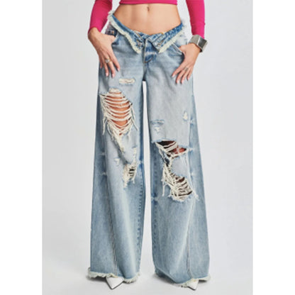 Ripped  Wide Leg Trousers