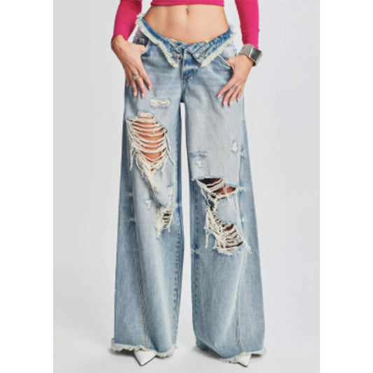 Ripped  Wide Leg Trousers