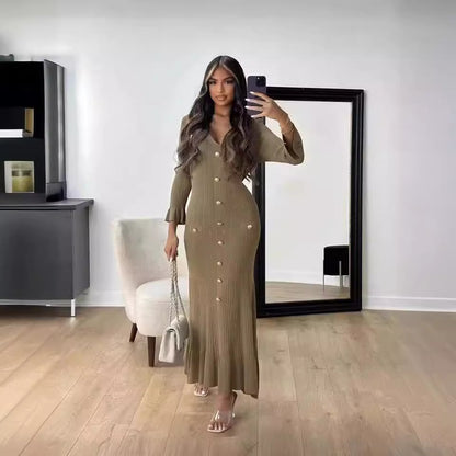 Long Slim Fit  Knitted Long Sleeve Dress