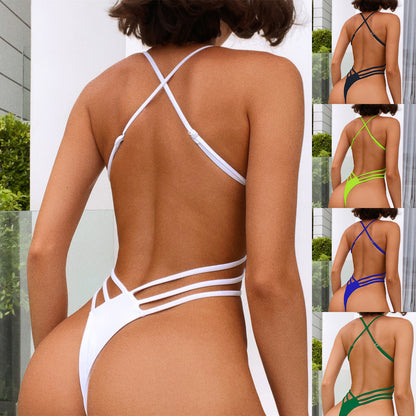 One Piece Solid Color Bikini Backless