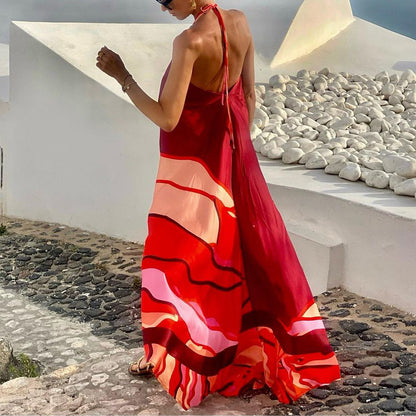 Halter Backless Print Long Dress