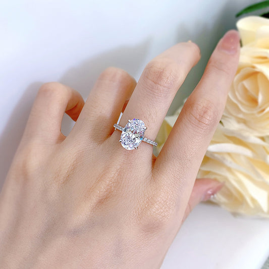 Silver 925 Oval Ledean Artificial Diamond 8x12 Cut"