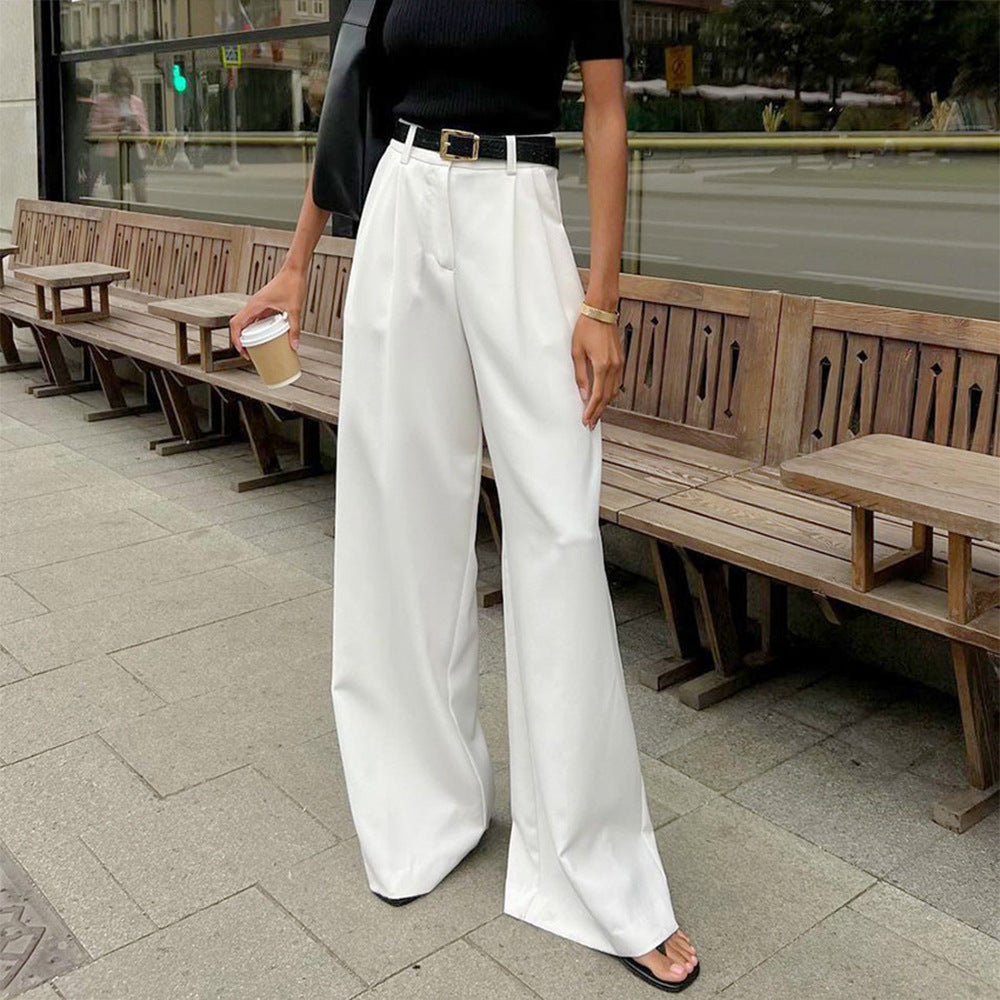 "Pure White High-Waist Wide-Leg Trousers for Women"