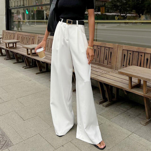 "Pure White High-Waist Wide-Leg Trousers for Women"
