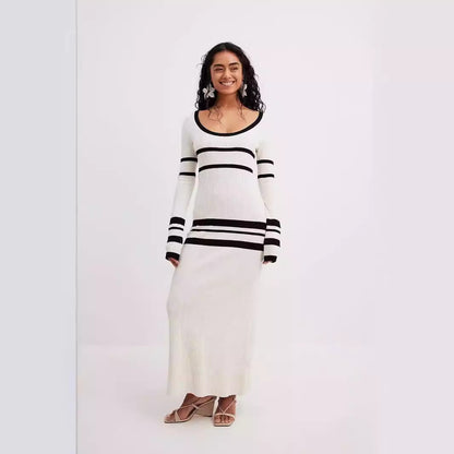 Slim Fit Woolen Striped  Knitted Dress