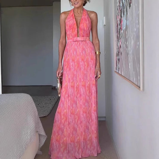 Sexy Deep V Plunge Lace up Backless Dress