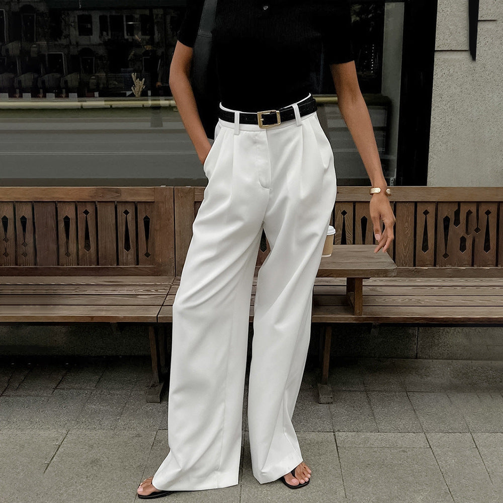"Pure White High-Waist Wide-Leg Trousers for Women"