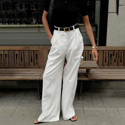 "Pure White High-Waist Wide-Leg Trousers for Women"