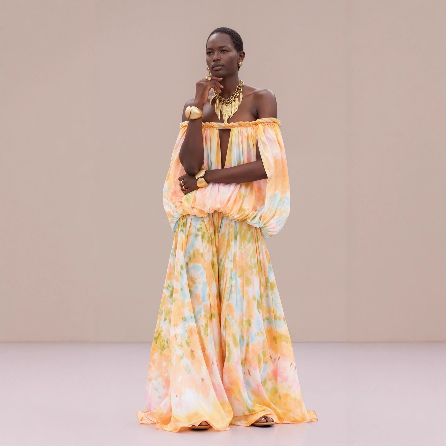 Spring  off The Neck Dress Casual Loose Chiffon