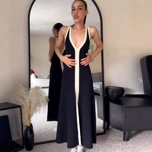 V neck Long Spaghetti Strap Knitted Dress