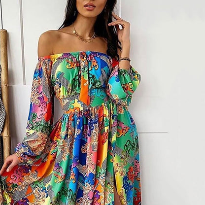 Retro Long Sleeve  Split Dress
