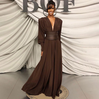 Chocolate Brown Pleated Waist Dress