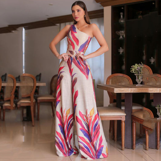 One Shoulder Printed  Slim Fit Maxi Outfit