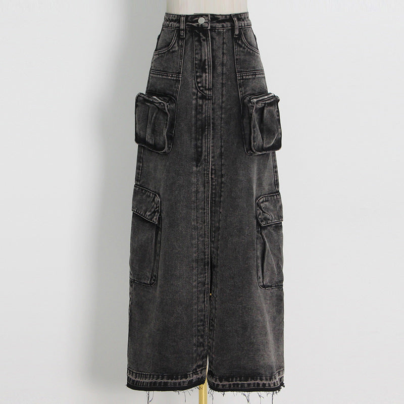 Women Denim Skirt Front Slit Design
