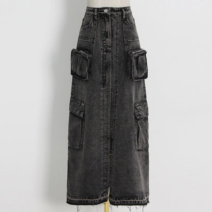 Women Denim Skirt Front Slit Design