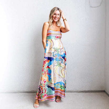 Summer High Waist Print Vacation Large Swing  Dress