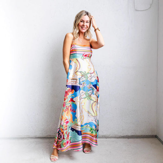 Summer High Waist Print Vacation Large Swing  Dress