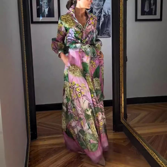 Printed Elegant  Long Sleeve Skirt Two Piece Set
