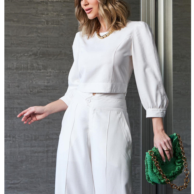 Long-Sleeved Top High Waist Wide Leg Pants Two Piece Set