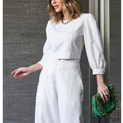 Long-Sleeved Top High Waist Wide Leg Pants Two Piece Set