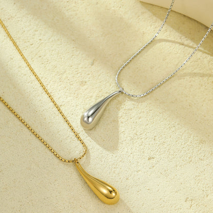 Stainless Steel Glossy Water Drop  Necklace 18K Gold Plated