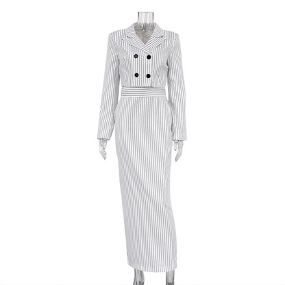 Striped Skirt Set Blazer Two Piece