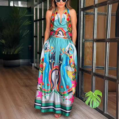 Spring Summer Sleeveless Printed Dress