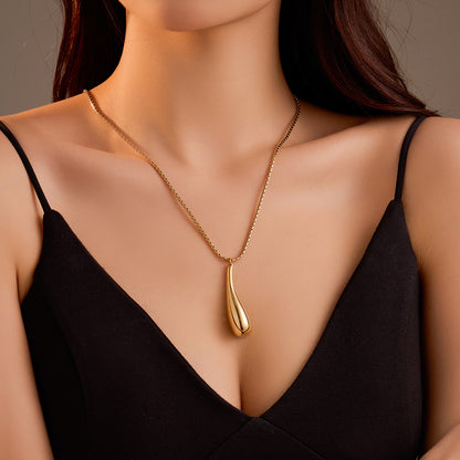 Stainless Steel Glossy Water Drop  Necklace 18K Gold Plated