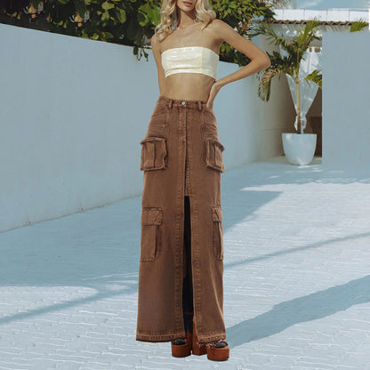 Women Denim Skirt Front Slit Design