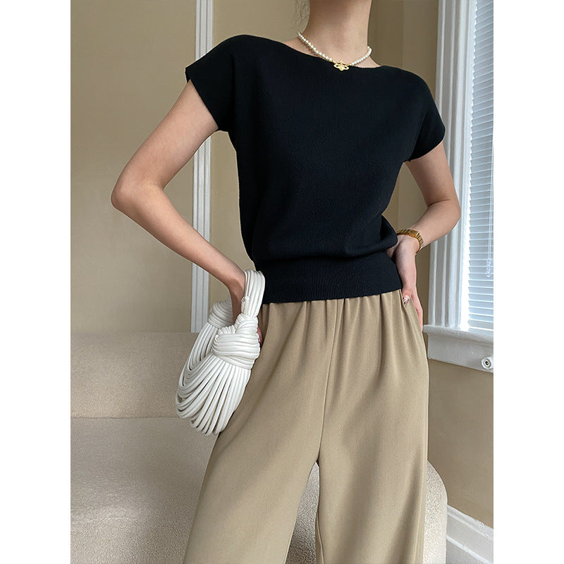 "French Chic Elegant Raglan Short Sleeve Sweater"
