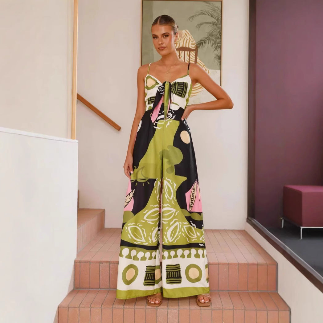 "Sexy Printed Cropped Wide-Leg Jumpsuit"